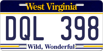 WV license plate DQL398