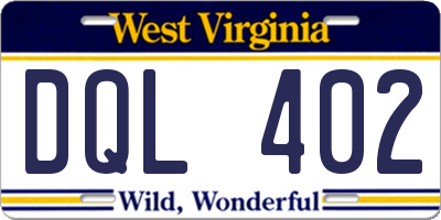 WV license plate DQL402