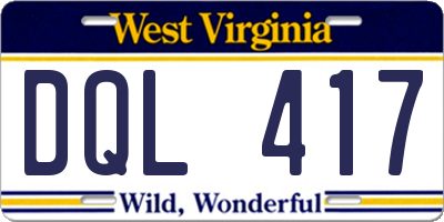 WV license plate DQL417