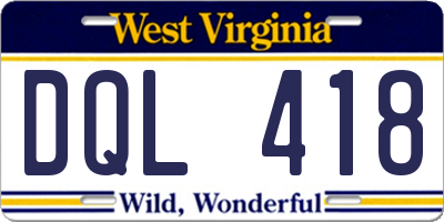 WV license plate DQL418