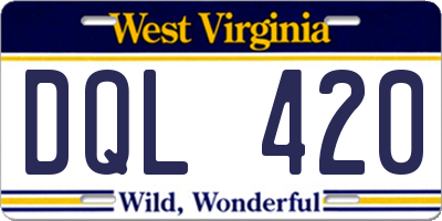 WV license plate DQL420