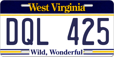 WV license plate DQL425