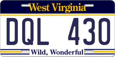 WV license plate DQL430