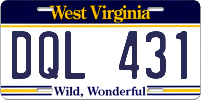 WV license plate DQL431