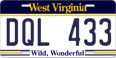 WV license plate DQL433