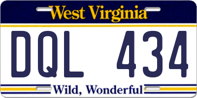 WV license plate DQL434
