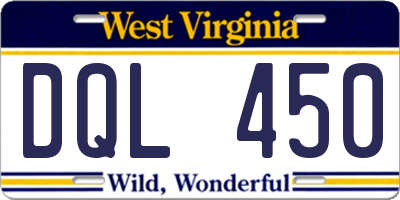 WV license plate DQL450