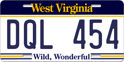 WV license plate DQL454