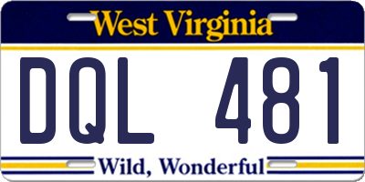 WV license plate DQL481