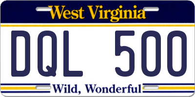 WV license plate DQL500