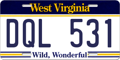WV license plate DQL531