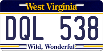 WV license plate DQL538