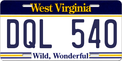 WV license plate DQL540
