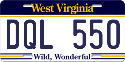 WV license plate DQL550