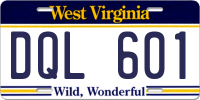 WV license plate DQL601