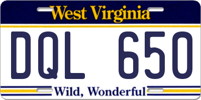 WV license plate DQL650