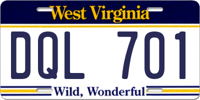 WV license plate DQL701