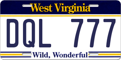 WV license plate DQL777