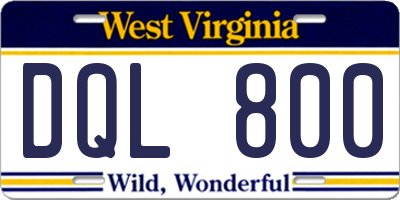 WV license plate DQL800