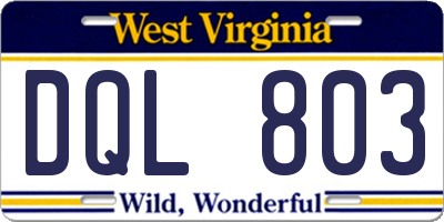 WV license plate DQL803