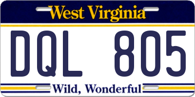 WV license plate DQL805
