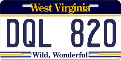 WV license plate DQL820