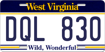 WV license plate DQL830