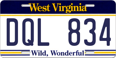 WV license plate DQL834