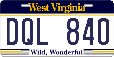WV license plate DQL840