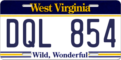 WV license plate DQL854