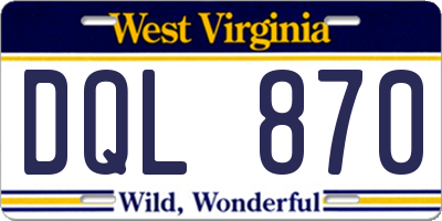WV license plate DQL870