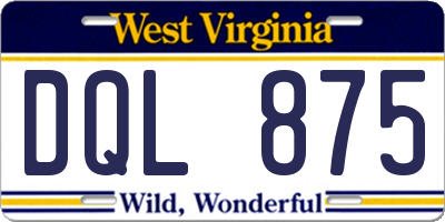 WV license plate DQL875