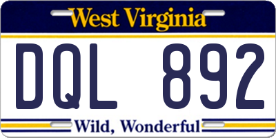 WV license plate DQL892