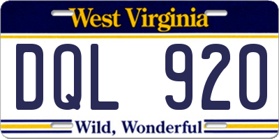 WV license plate DQL920