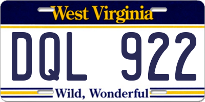 WV license plate DQL922
