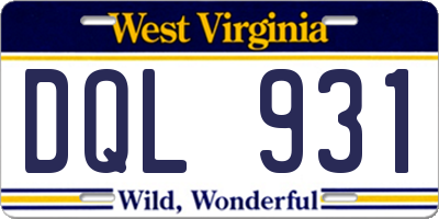 WV license plate DQL931