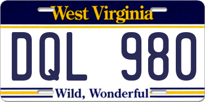WV license plate DQL980