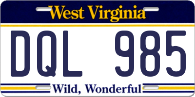 WV license plate DQL985