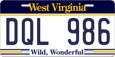 WV license plate DQL986