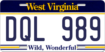 WV license plate DQL989
