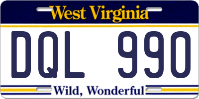 WV license plate DQL990