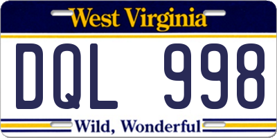 WV license plate DQL998