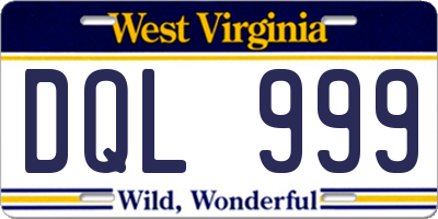 WV license plate DQL999