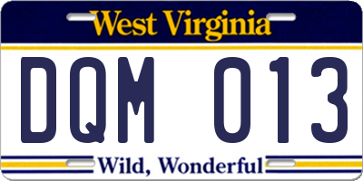 WV license plate DQM013