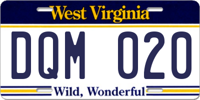 WV license plate DQM020