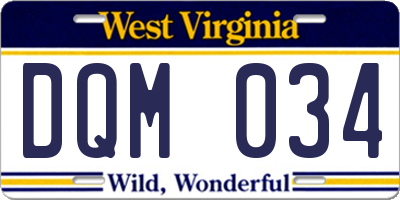 WV license plate DQM034