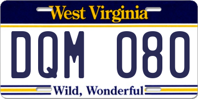 WV license plate DQM080
