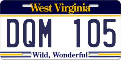 WV license plate DQM105
