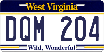 WV license plate DQM204