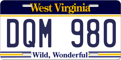 WV license plate DQM980